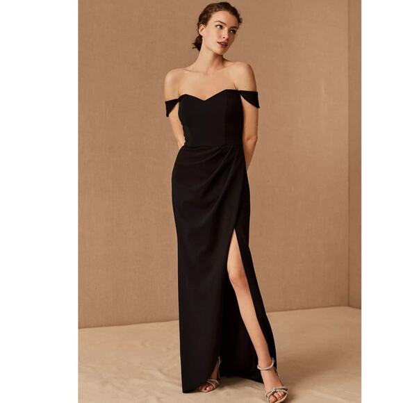 New Anthropologie BHLDN Rossi Crepe Maxi Dress $220 SIZE 16 Black - Picture 1 of 4